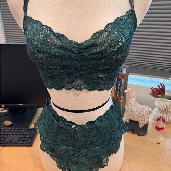 Cosabella Sweetie Bralette & Hottie Low Rise Boyshort Set Congo Green Women L/XL